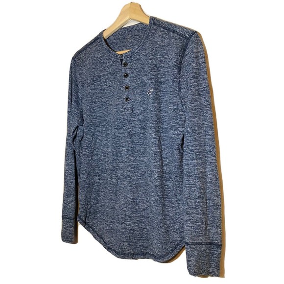 Hollister Henley Shirt Men Small Curved Hem Long Sleeve Blue - Picture 3 of 6